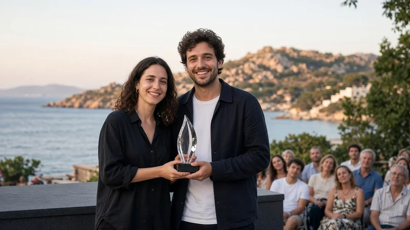 Premiati al Premio Solinas con trofeo, volti visibili, mare di La Maddalena